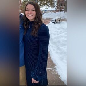 Navy Blue Velvet Balloon Sleeve Dress